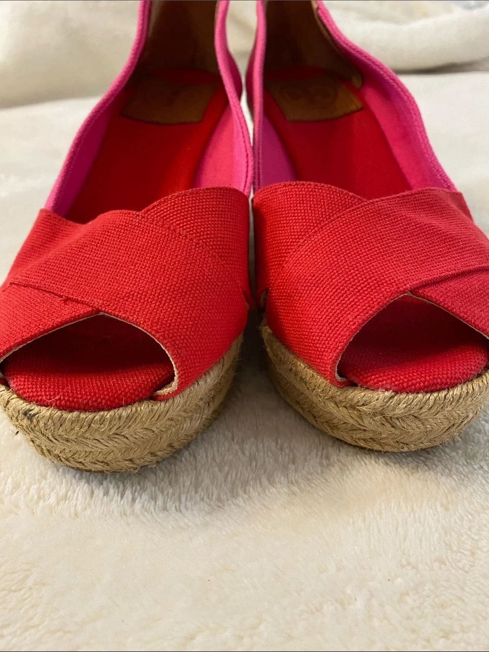 Tory Burch Filipa Colorblock Canvas Red and Pink Espadrilles 6